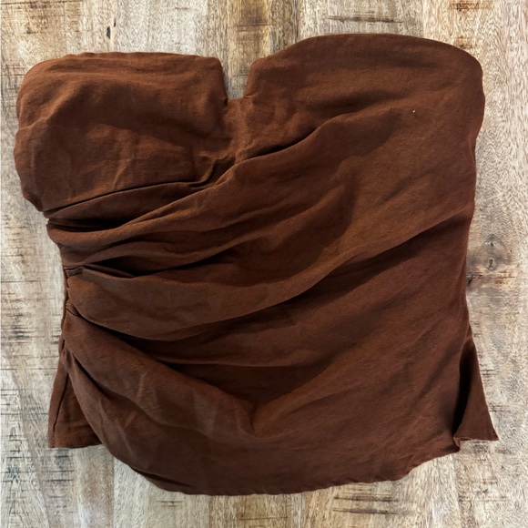 Calypso St. Barth Tops - Calypso St. Barth Brown cotton linen blend smocked Ruched strapless tube Top NWT